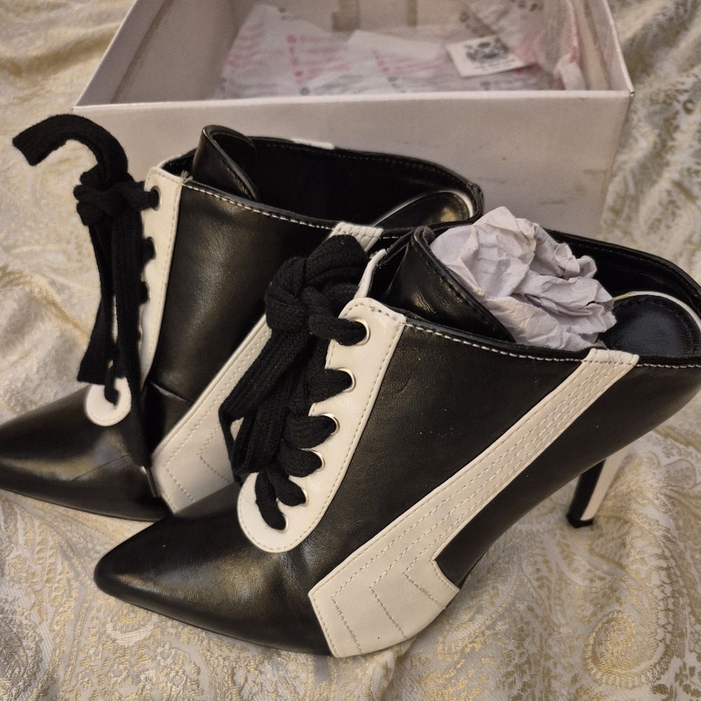 Black and White Women's Heeled Ankle Boots